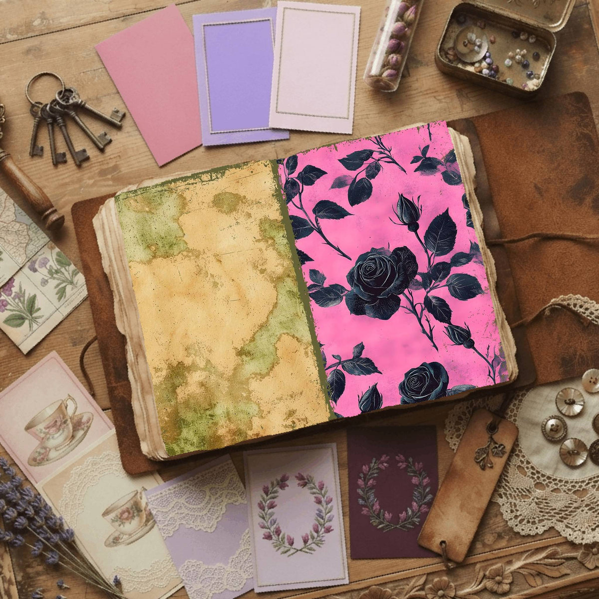 Rose printable junk journal paper, page preview 42