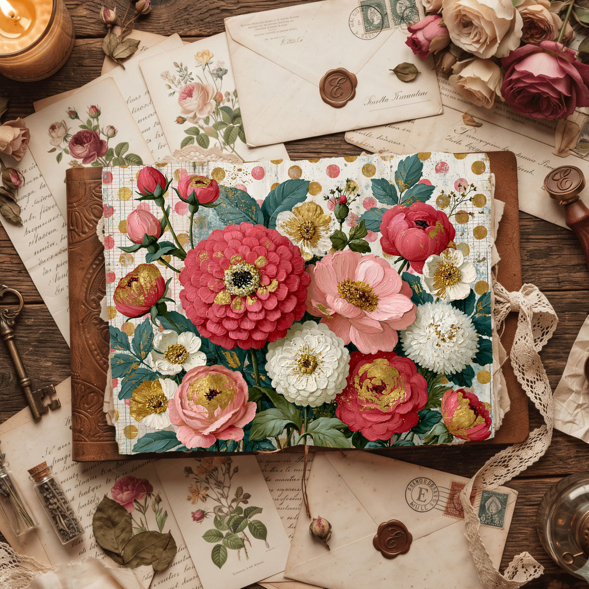 Pink & Gold Shabby Chic Journal Paper