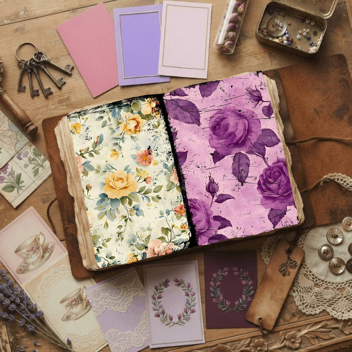 Rose printable junk journal paper, page preview 43