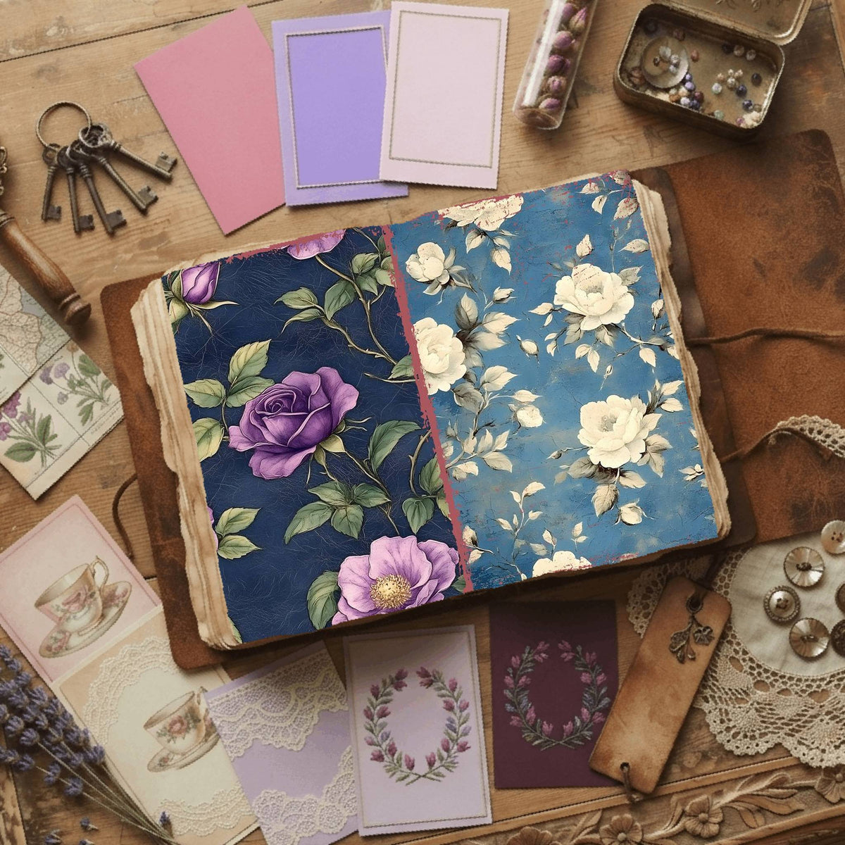 Rose printable junk journal paper, page preview 43