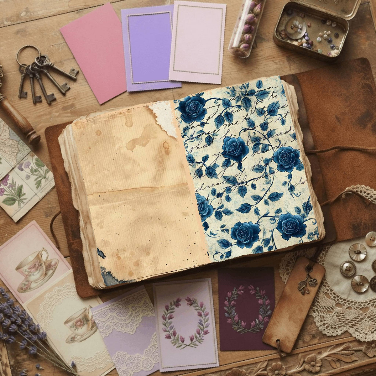 Rose printable junk journal paper, page preview 43
