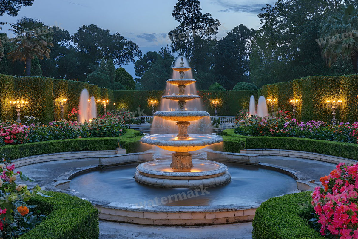Baroque Fountain Garden digital photo backdrop for photo editing, preview 43