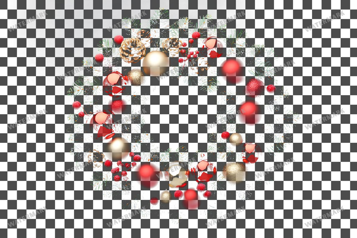 Christmas Wreath PNG overlay on a transparent checkered background, preview 44