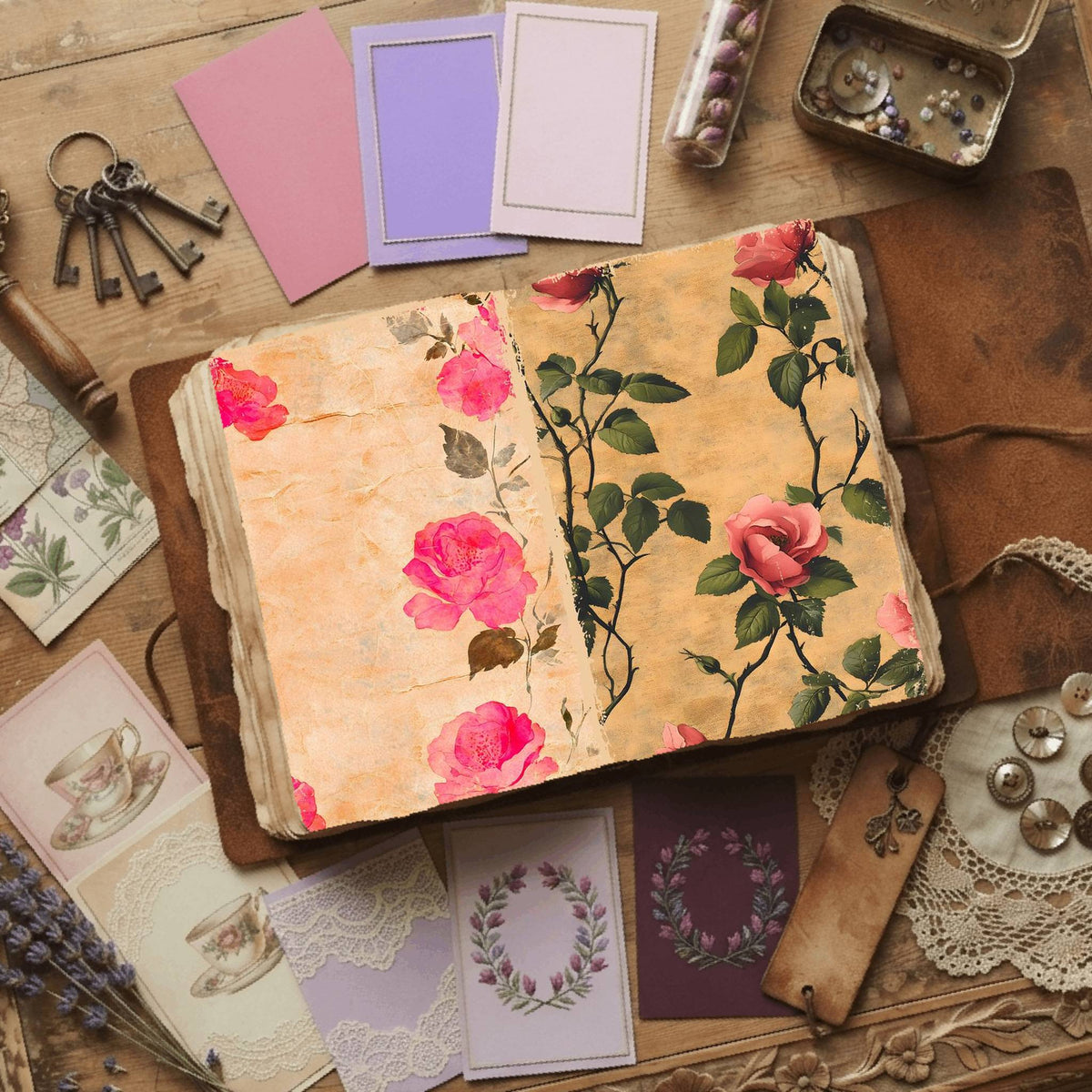 Rose printable junk journal paper, page preview 44