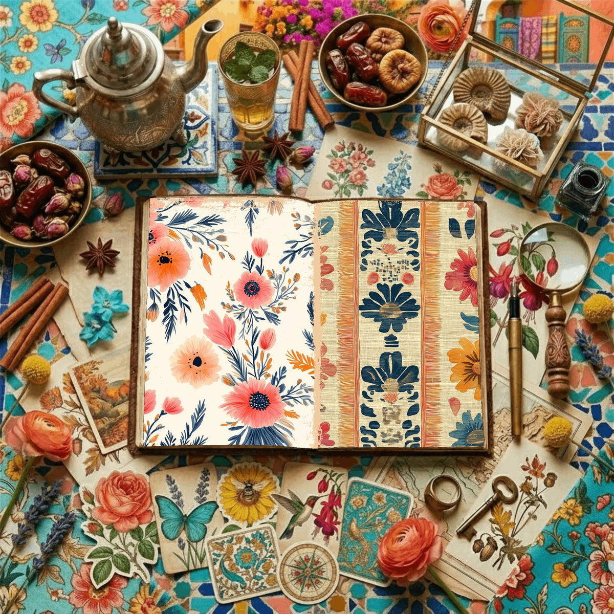 Vintage Floral printable junk journal paper, page preview 44