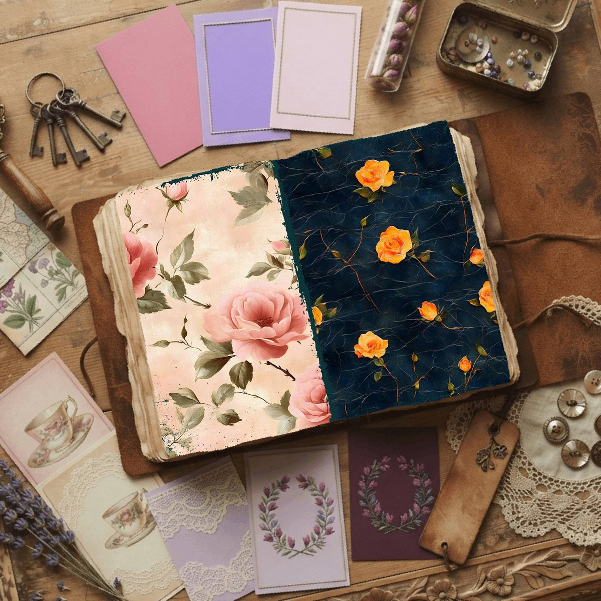 Rose printable junk journal paper, page preview 45