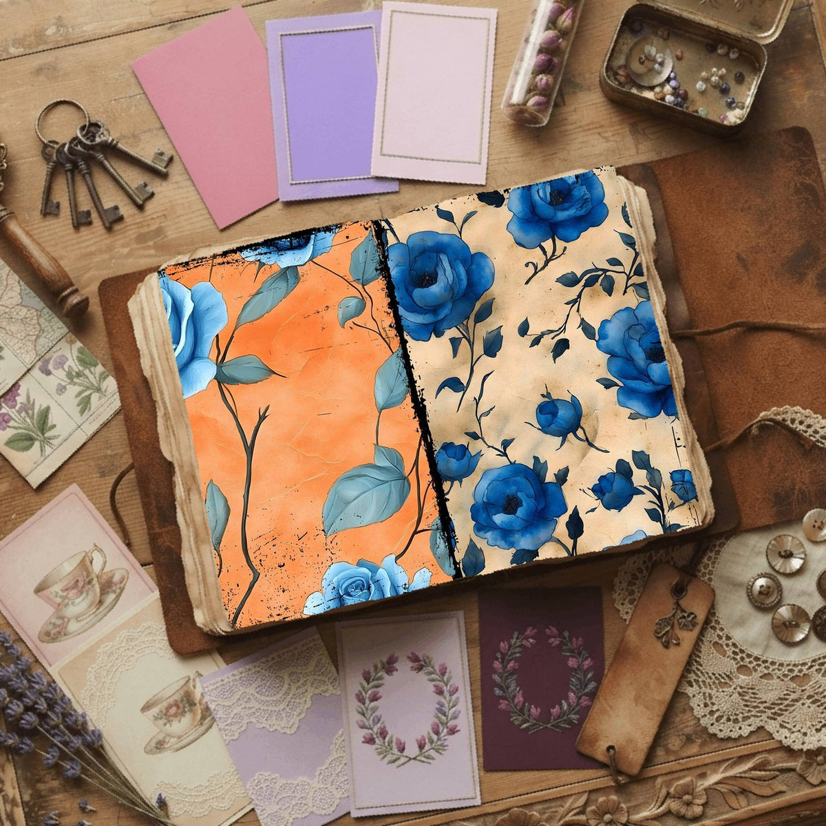 Rose printable junk journal paper, page preview 45