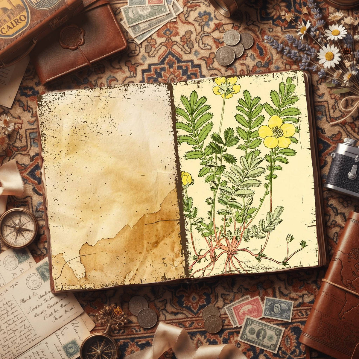 Botanical printable junk journal paper, page preview 46