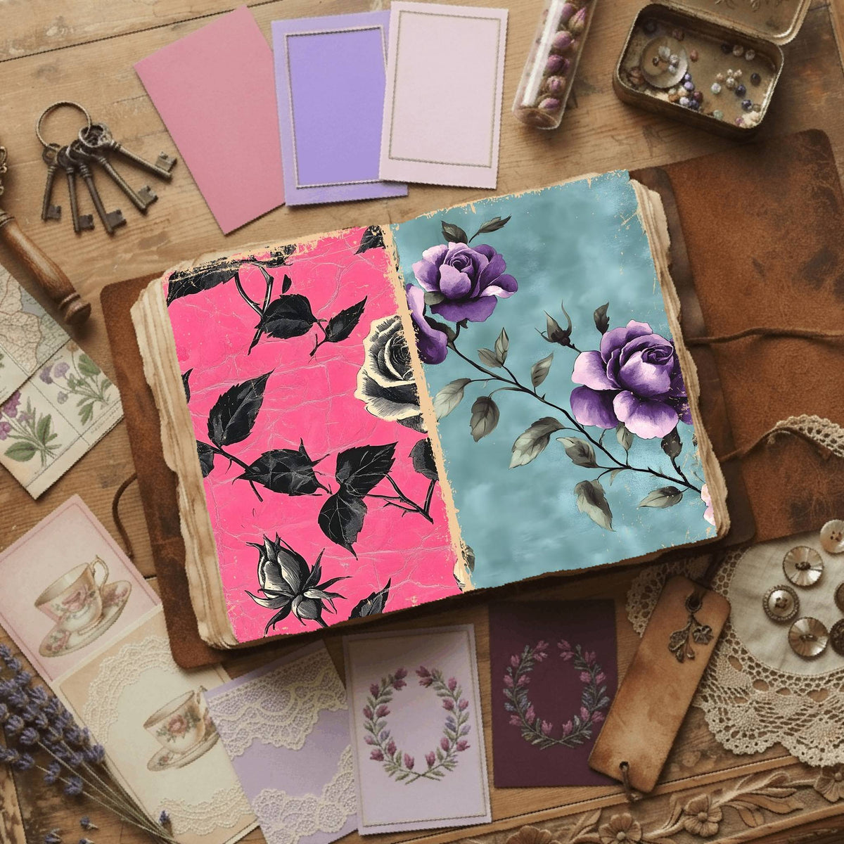 Rose printable junk journal paper, page preview 46