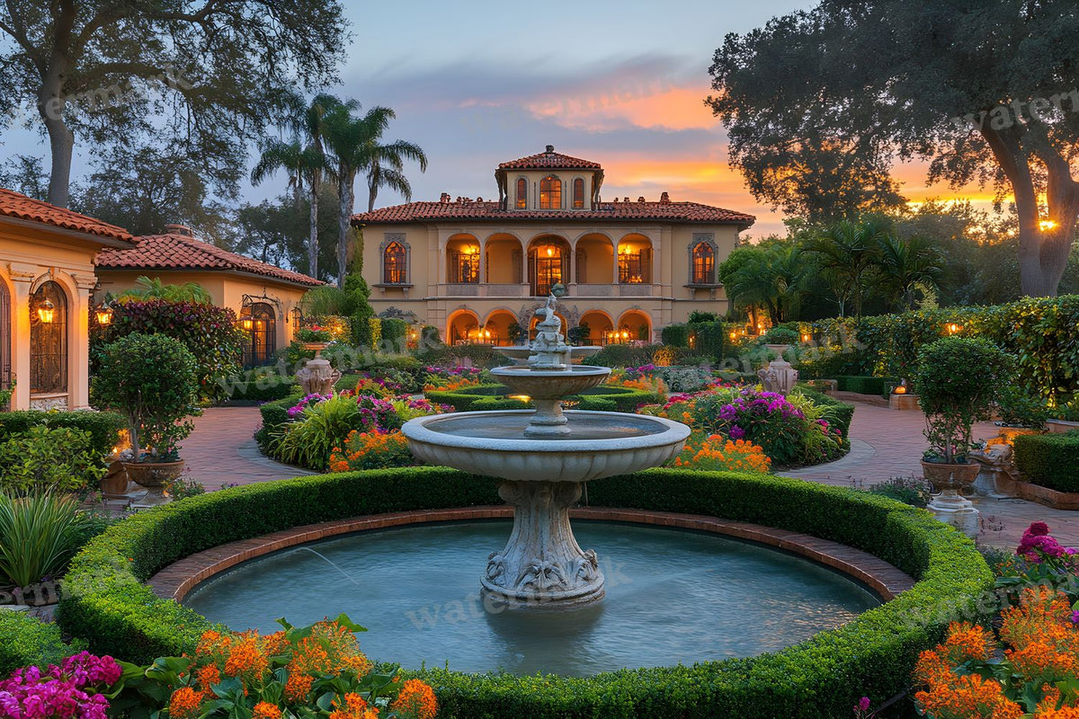 Baroque Fountain Garden digital photo backdrop for photo editing, preview 46