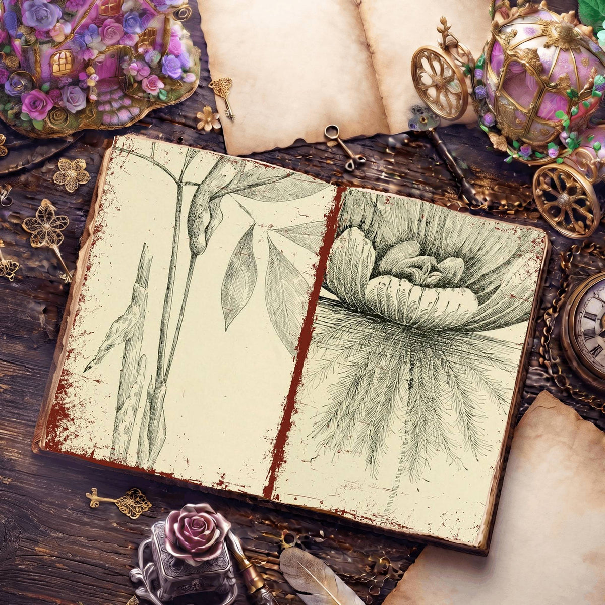 Botanical Sketches Digital Papers