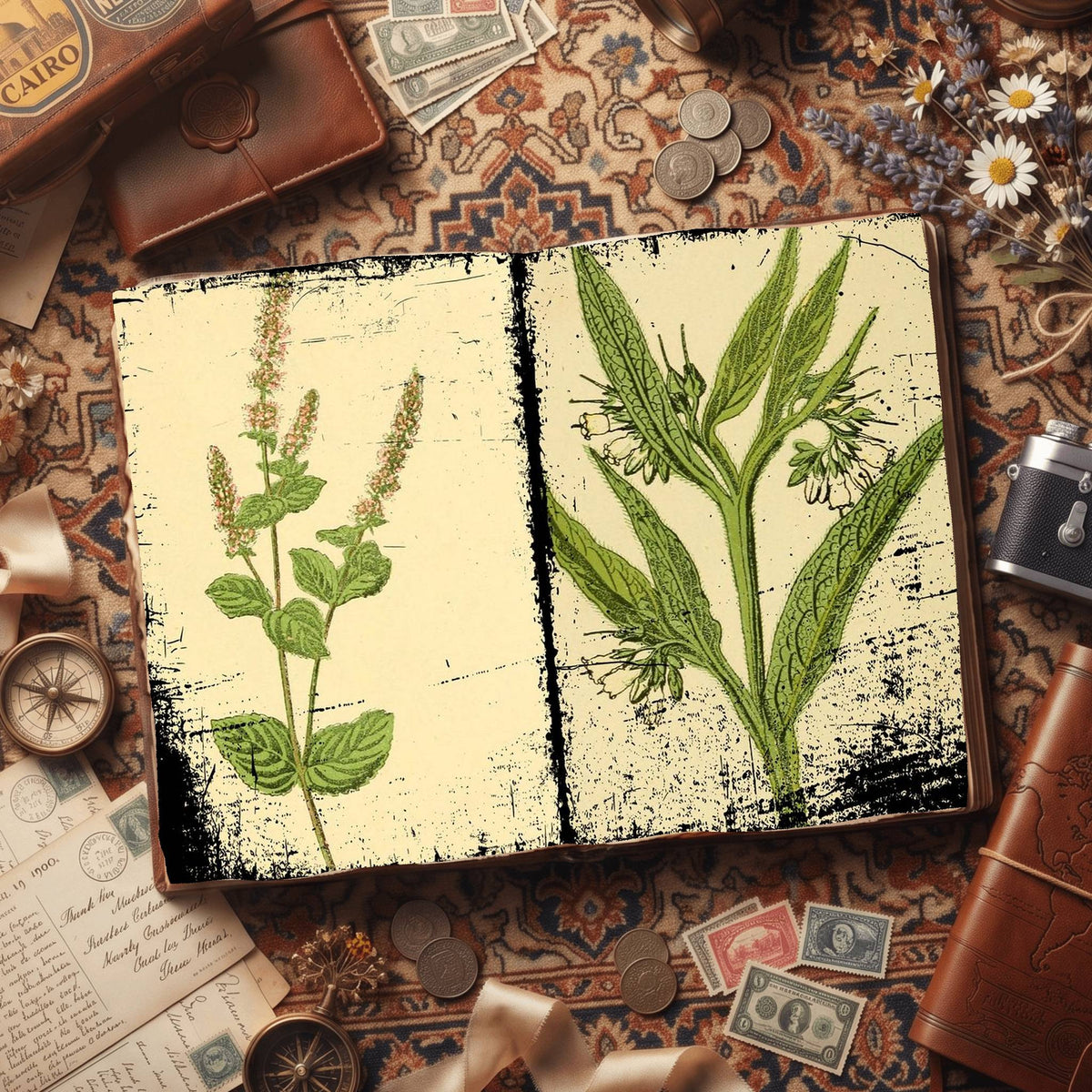 Botanical printable junk journal paper, page preview 47