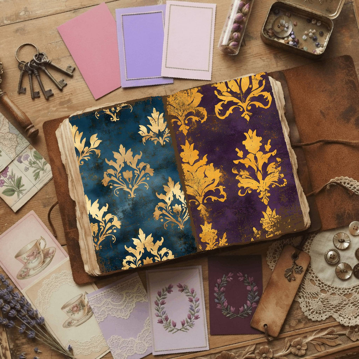 Regal Damask printable junk journal paper, page preview 47