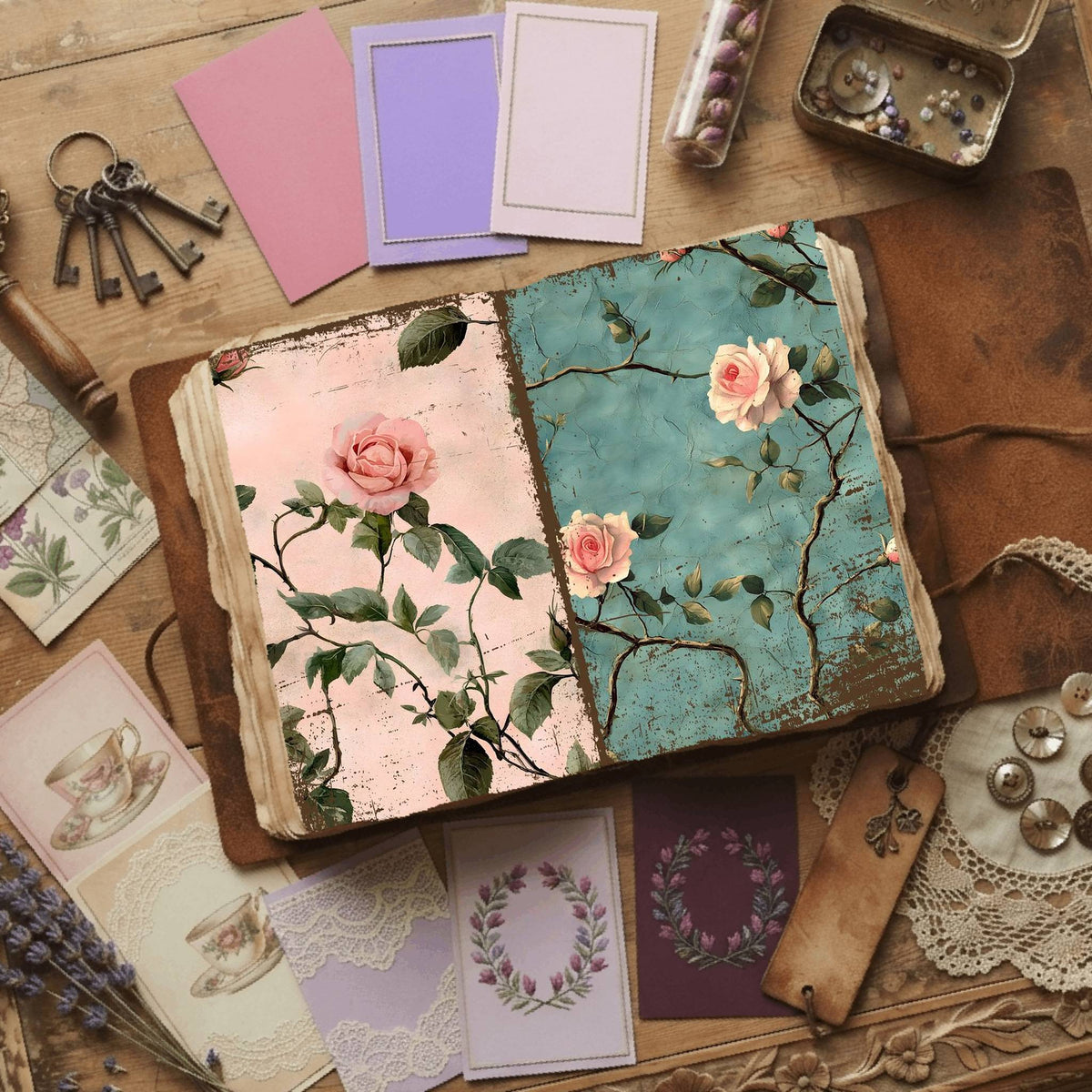 Rose printable junk journal paper, page preview 47