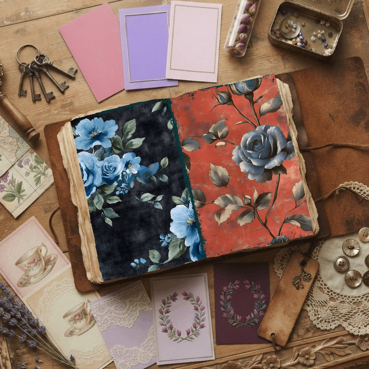 Rose printable junk journal paper, page preview 47