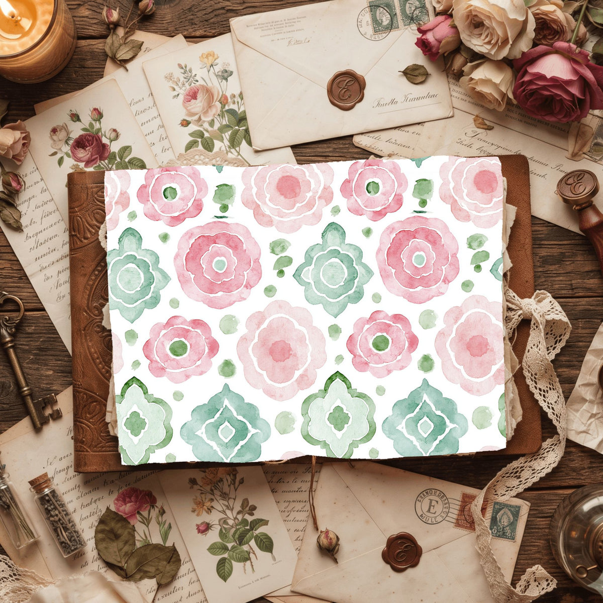 Pastel Pink & Green Watercolor Pattern