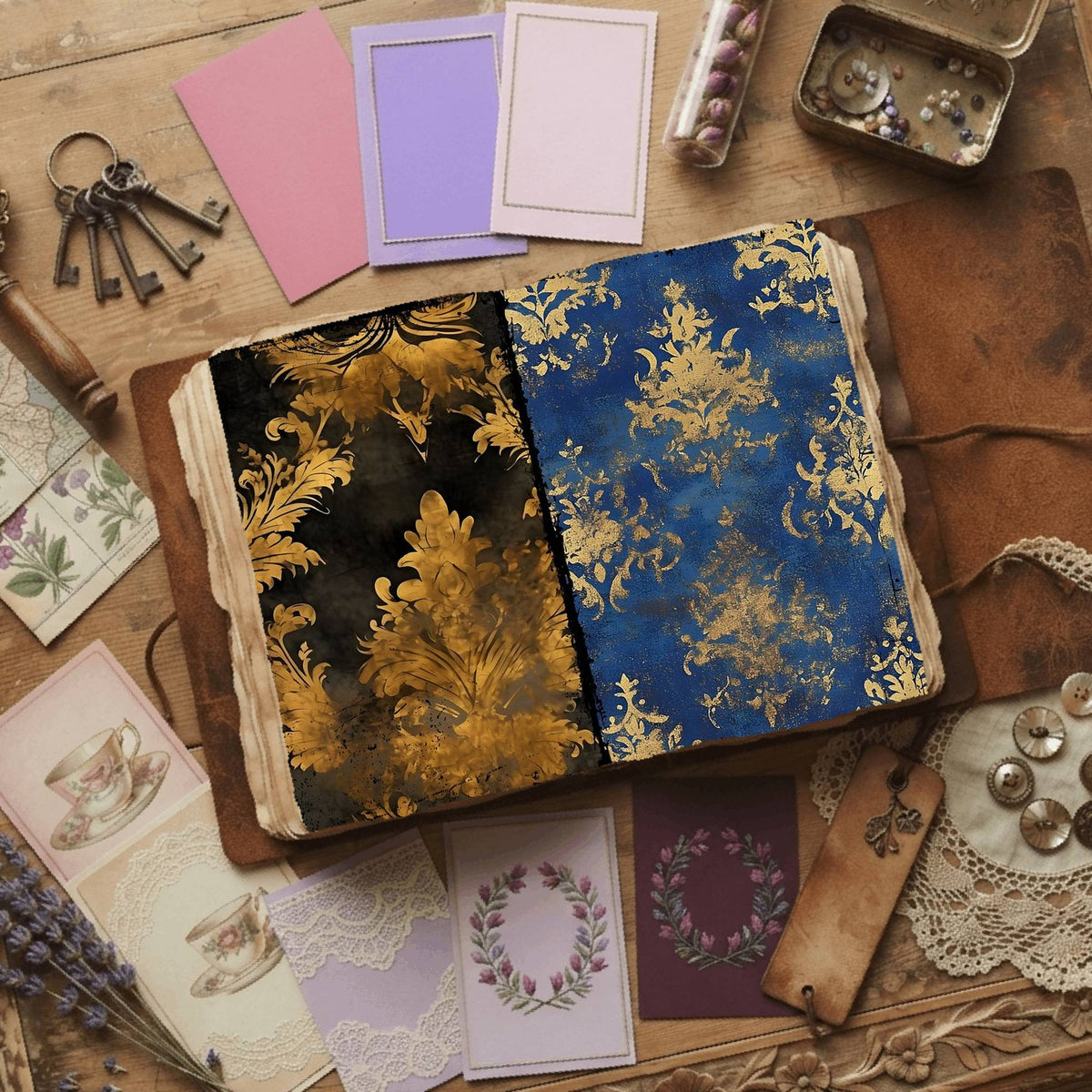 Regal Damask printable junk journal paper, page preview 48