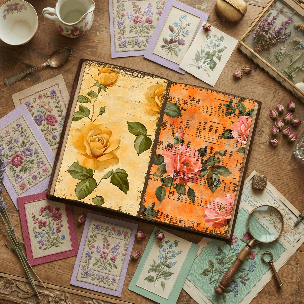 Rose printable junk journal paper, page preview 48