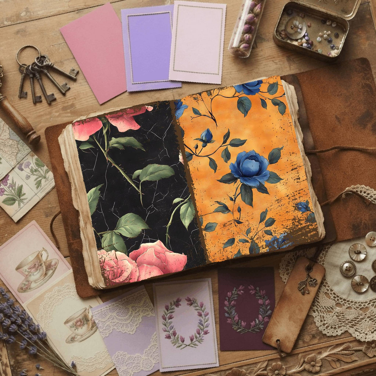 Rose printable junk journal paper, page preview 48