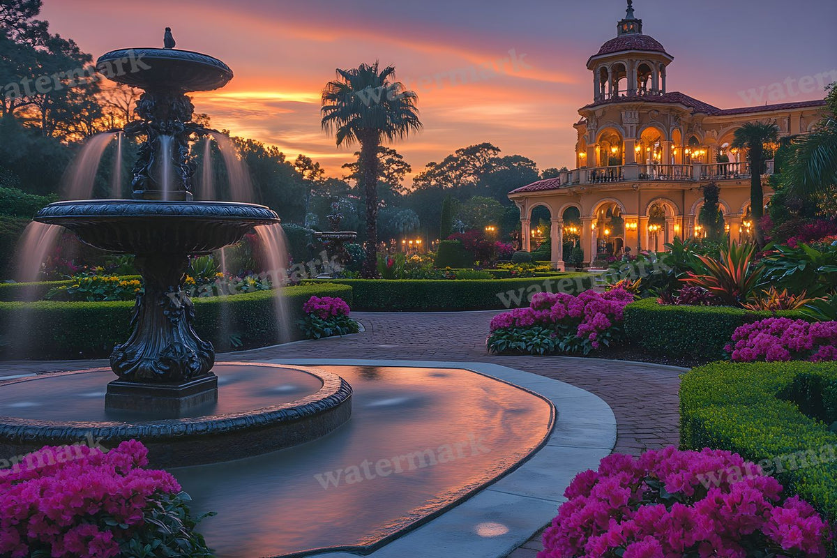 Baroque Fountain Garden digital photo backdrop for photo editing, preview 48