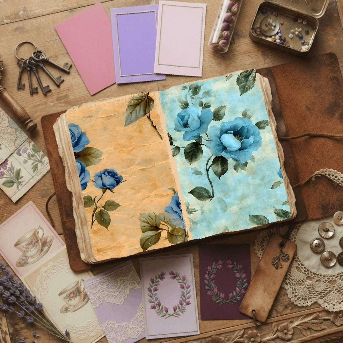 Rose printable junk journal paper, page preview 49
