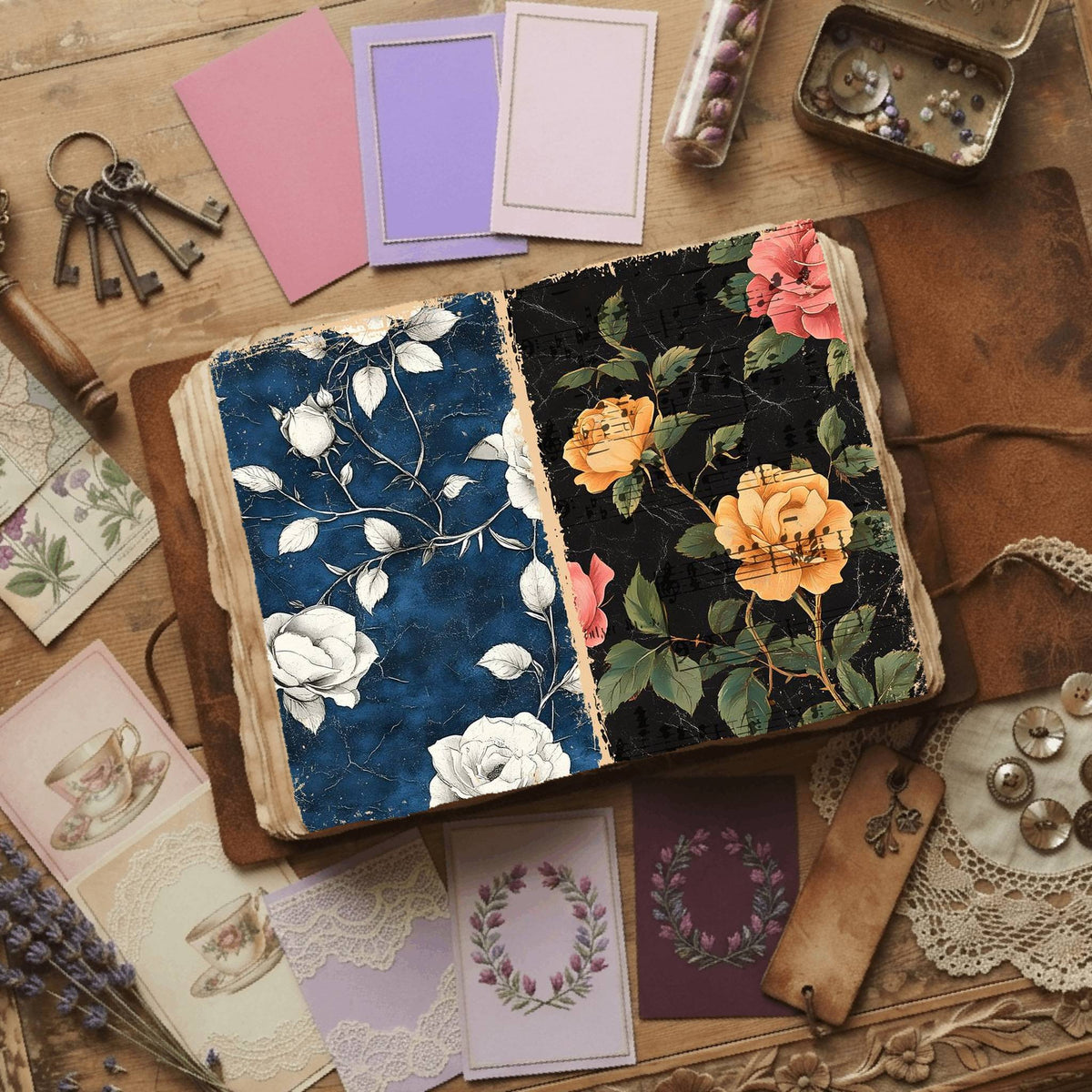 Rose printable junk journal paper, page preview 49