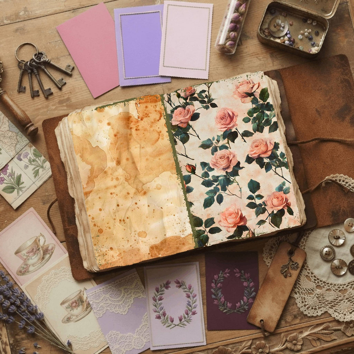 Rose printable junk journal paper, page preview 49