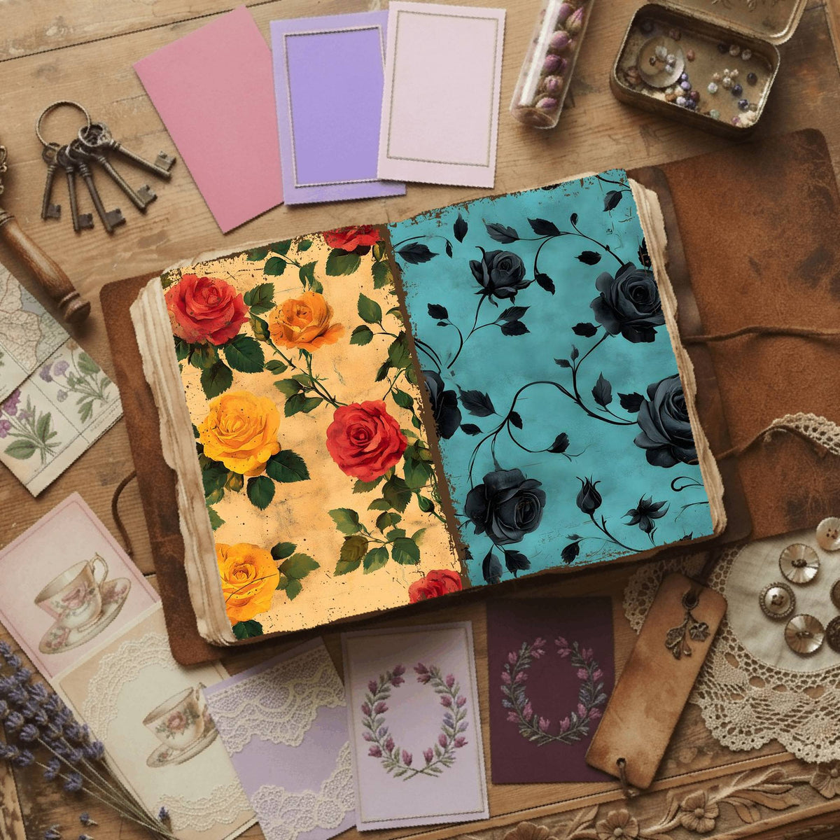 Rose printable junk journal paper, page preview 49