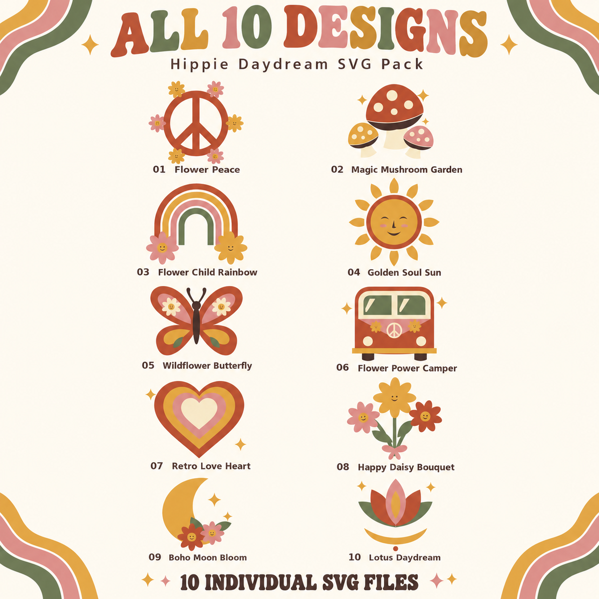 Hippie Daydream SVG Pack – 10 Retro Boho Designs