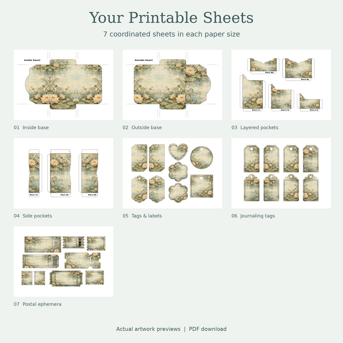 Dragonfly Pond & Waterlily - Printable Folio Kit, A4 & US Letter PDF