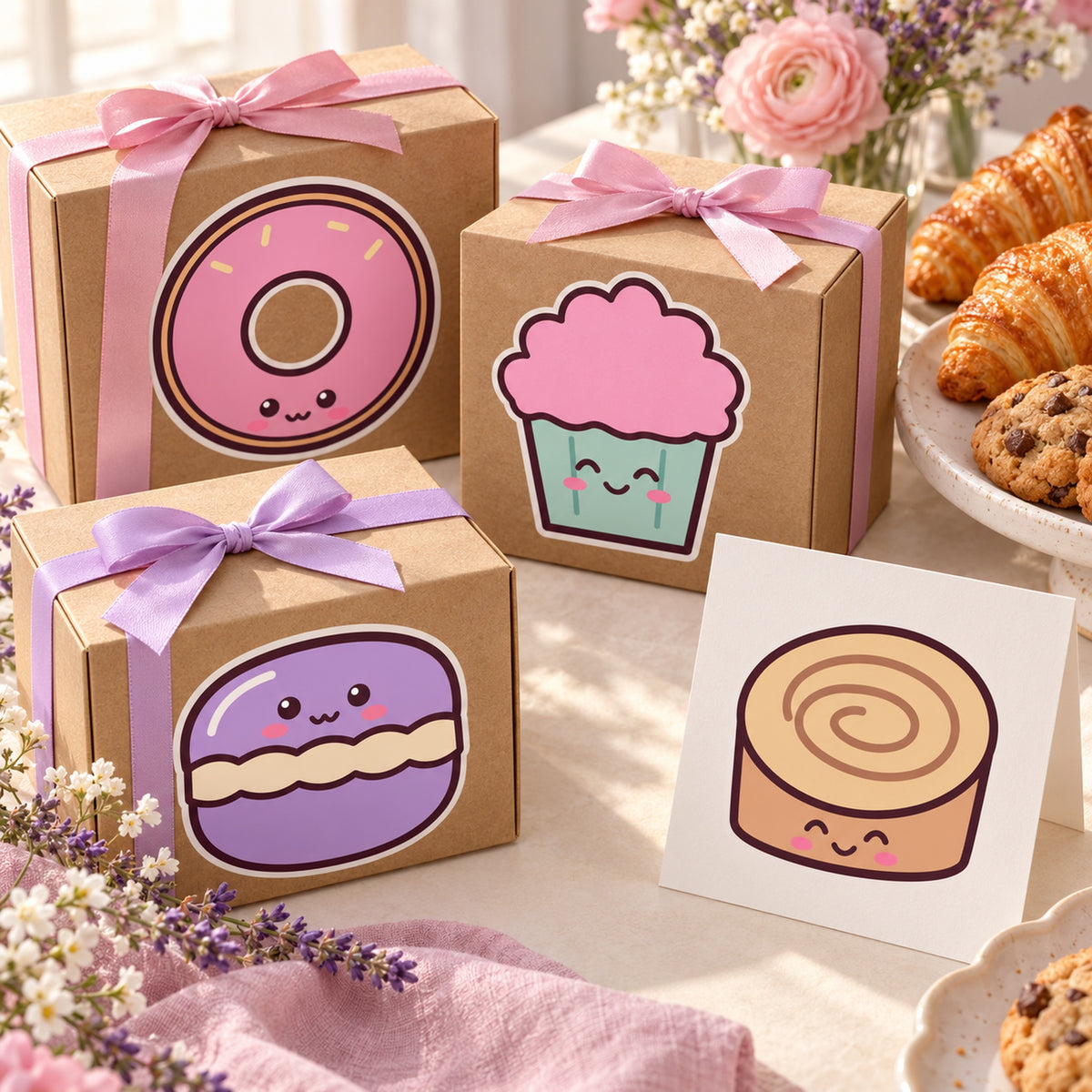 Kawaii Bakery SVG + PNG Pack, 12 Cute Pastel Cakes, Pastries and Cookies for Stickers, Sublimation and Crafts