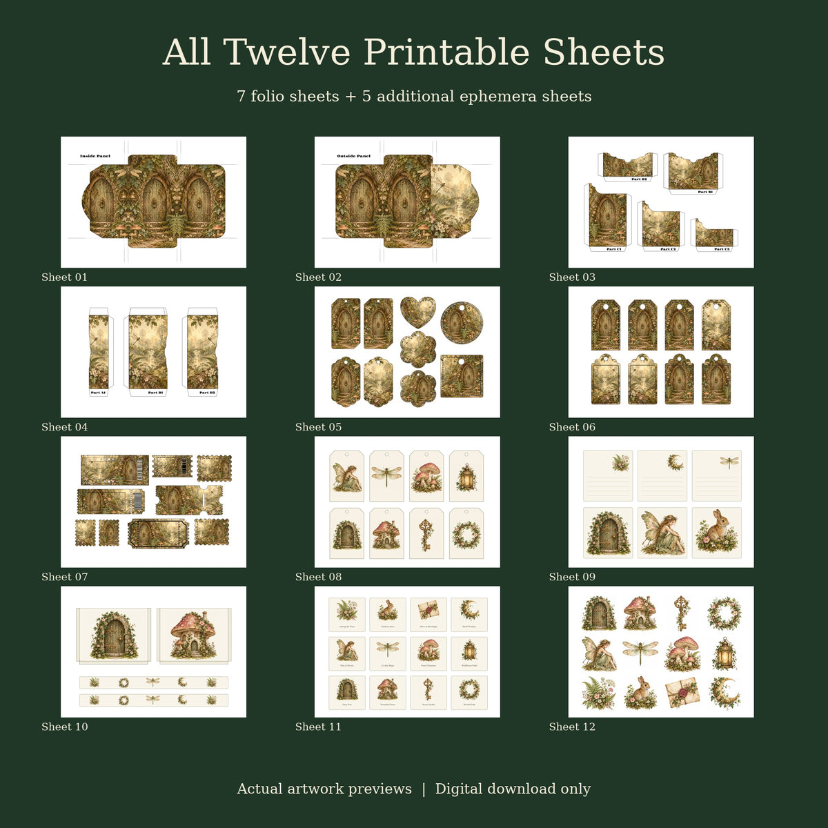 Enchanted Woodland Fairy Door - Printable Folio Kit, 12 Sheets, A4 & US Letter PDF