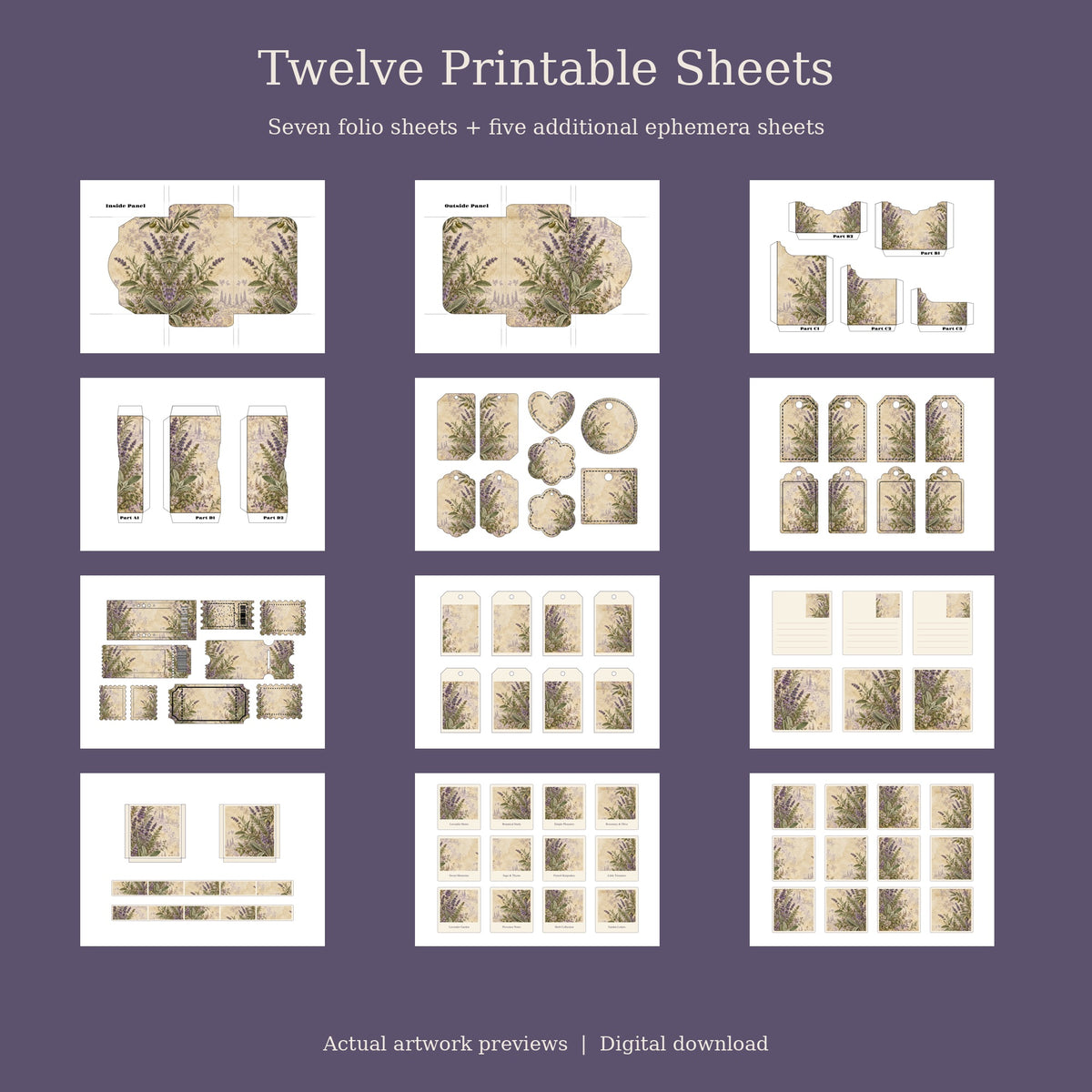 Provence Lavender & Herb - Printable Folio Kit, 12 Sheets, A4 & US Letter PDF