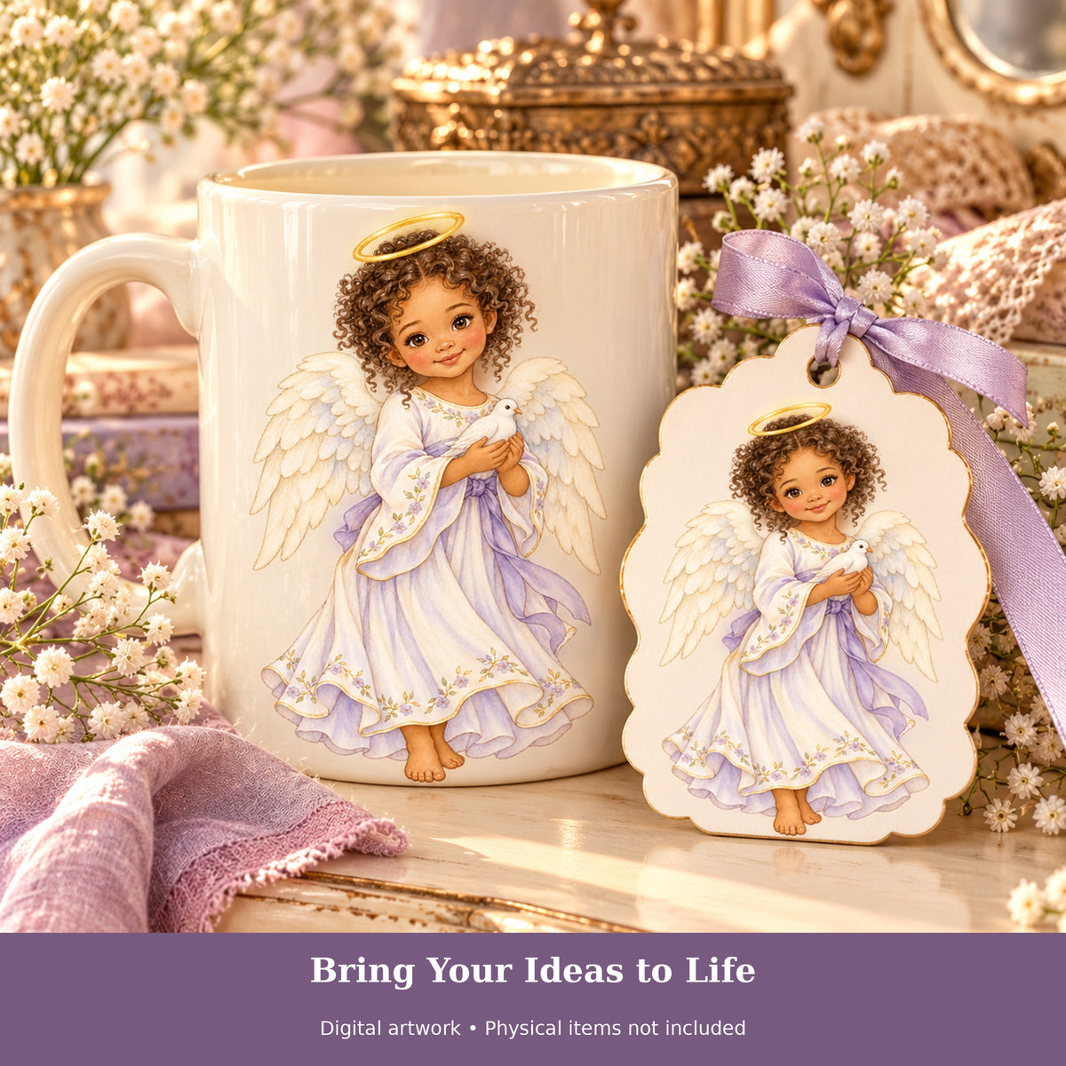 Cute Angel Watercolor PNG Clipart, 16 Transparent Designs for Cards, Stickers, Scrapbooking and Sublimation