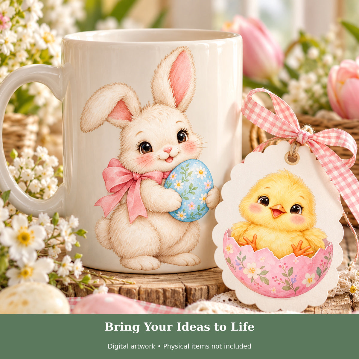Cute Easter Watercolor PNG Clipart, 12 Transparent Designs for Cards, Stickers, Scrapbooking and Sublimation
