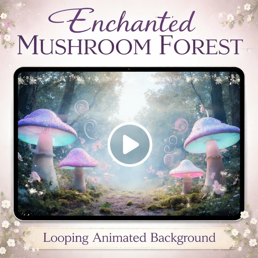 Fantasy Mushroom Forest Background | Seamless Loop Animation, Nature Ambience | Cozy Animated Backdrop, Fantasy Video, Forest Loop