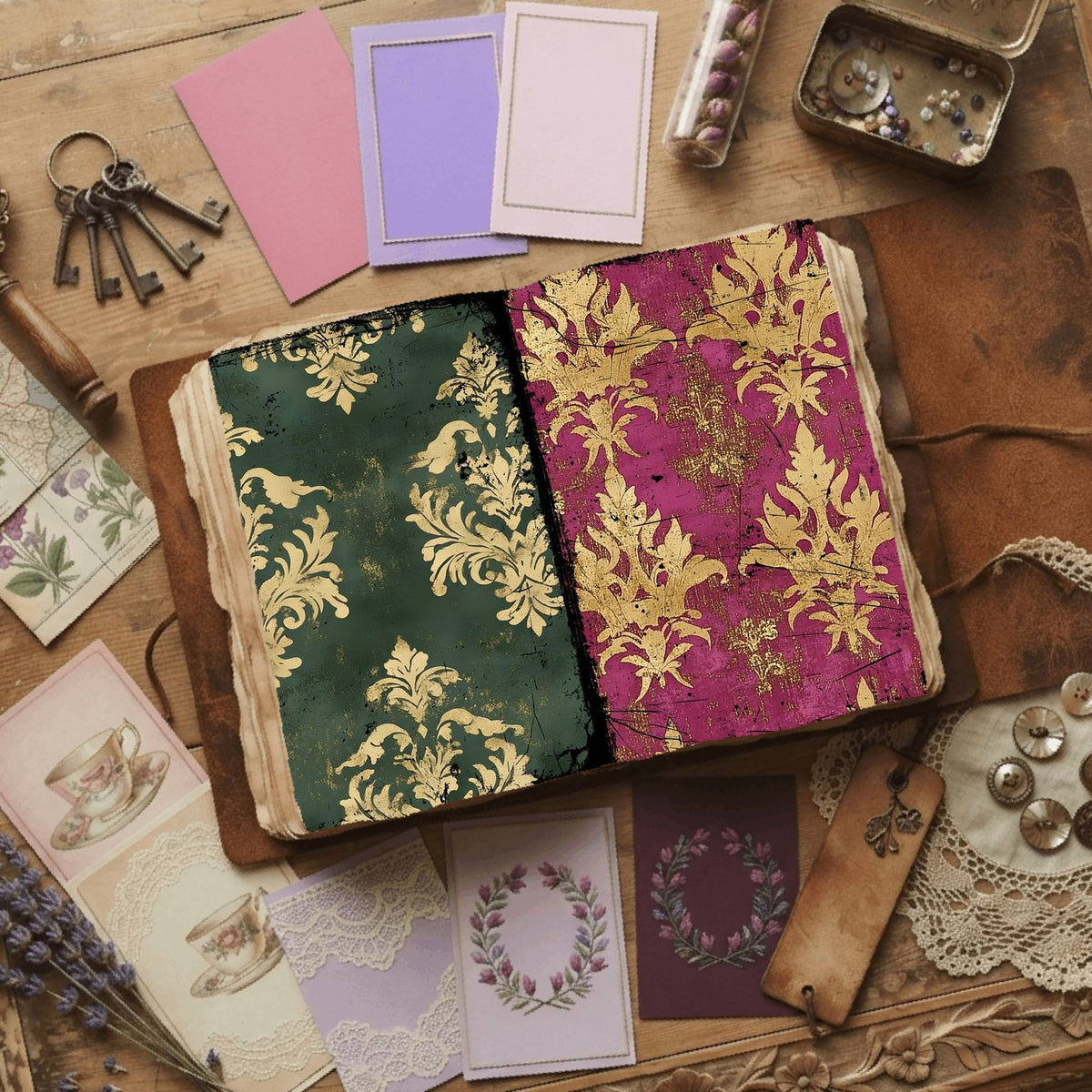 Regal Damask printable junk journal paper, page preview 50