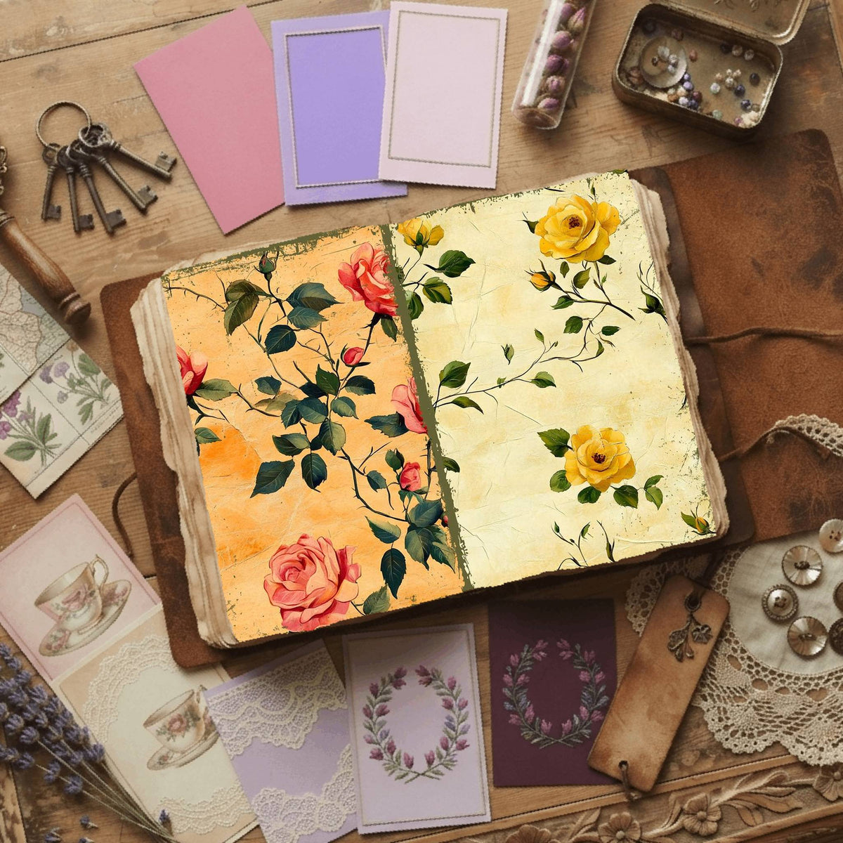 Rose printable junk journal paper, page preview 50