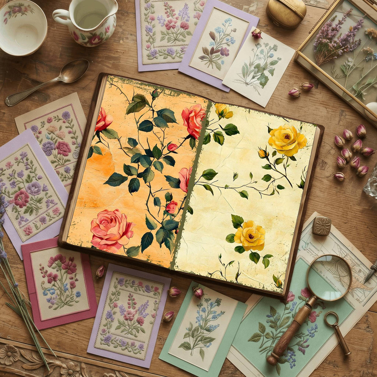 Rose printable junk journal paper, page preview 50