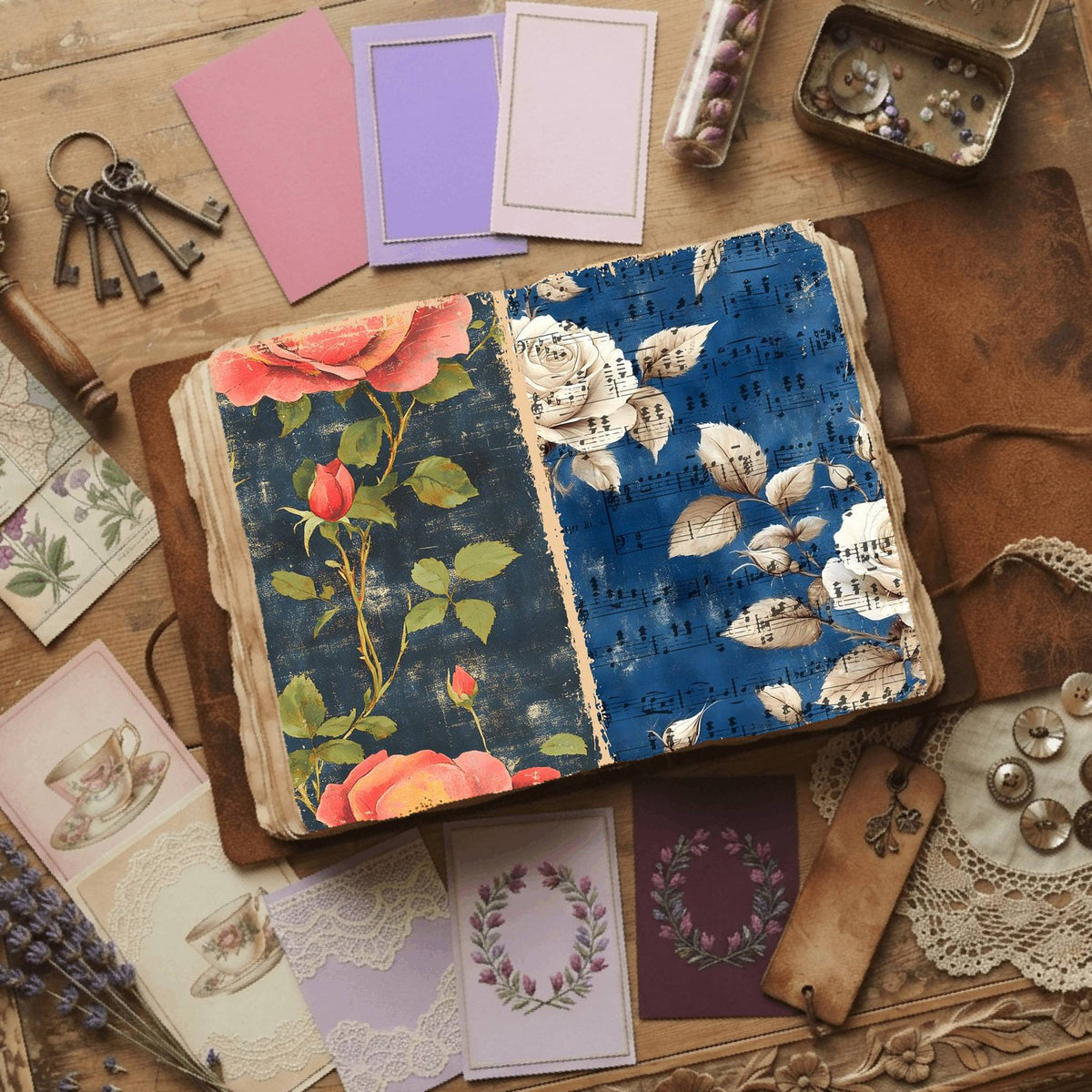 Rose printable junk journal paper, page preview 50