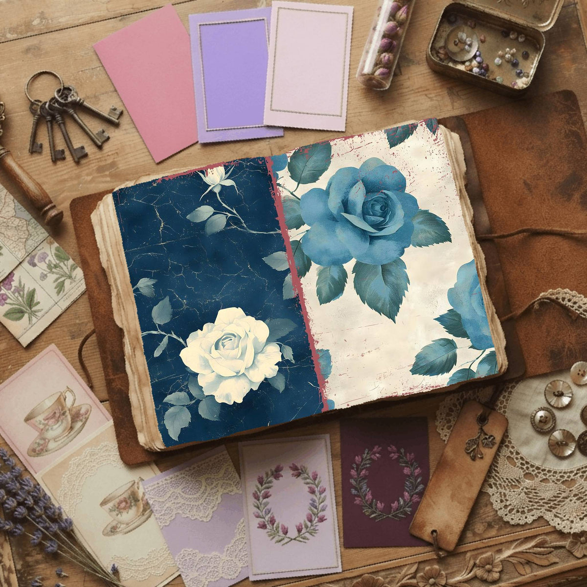 Rose printable junk journal paper, page preview 50