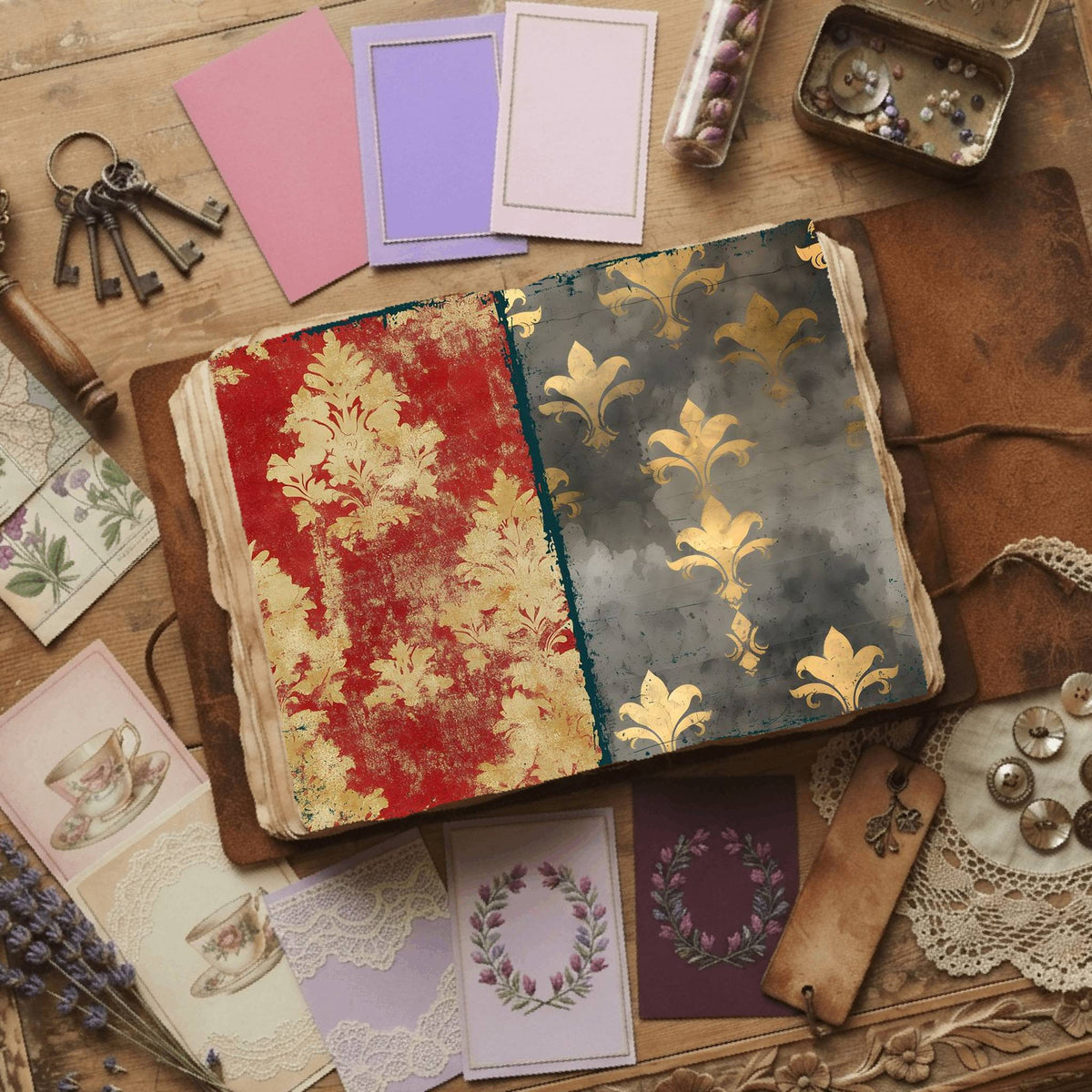 Regal Damask printable junk journal paper, page preview 51