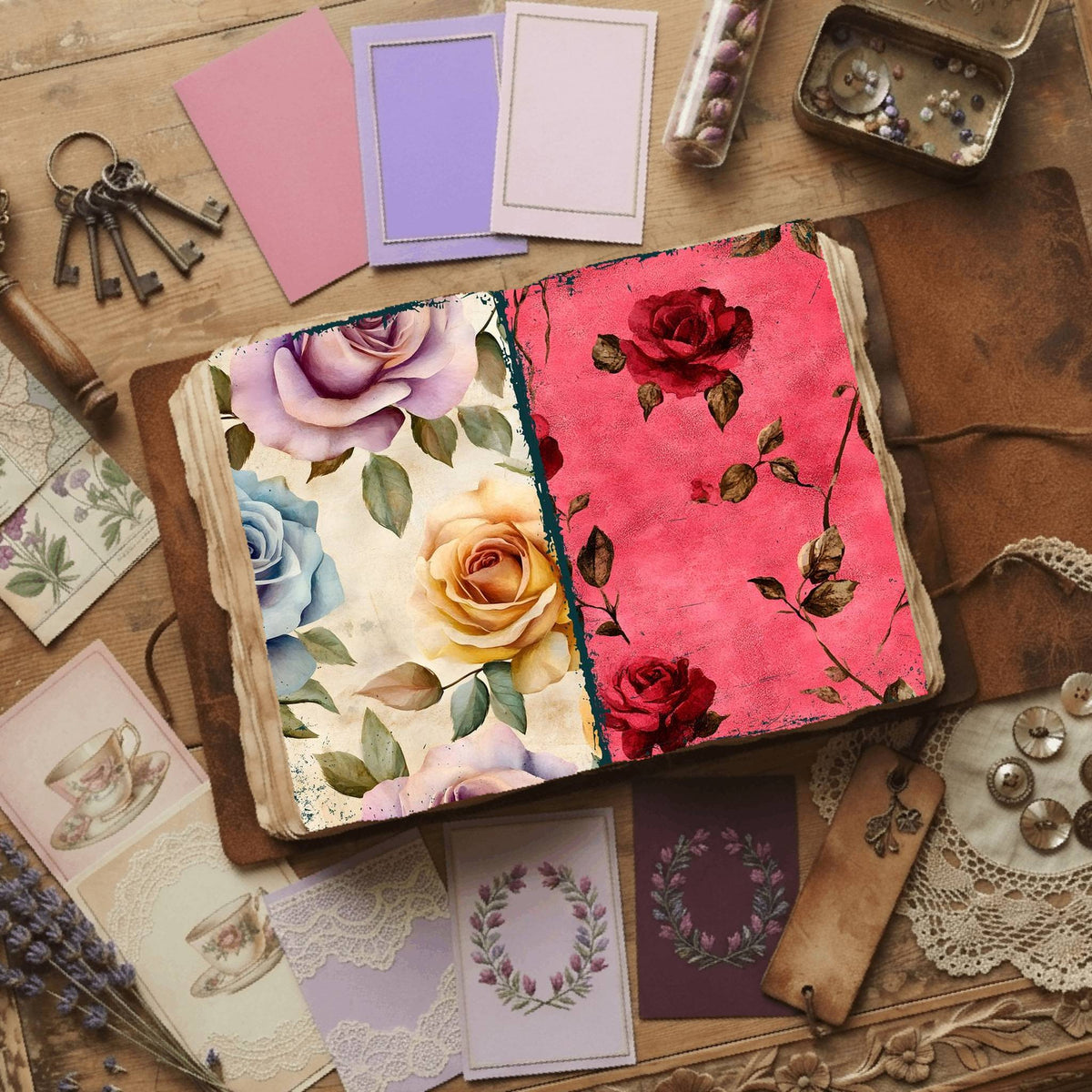 Rose printable junk journal paper, page preview 51