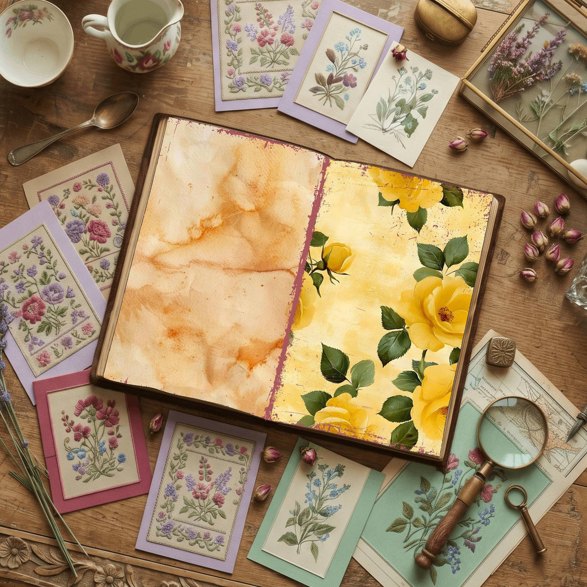 Rose printable junk journal paper, page preview 52