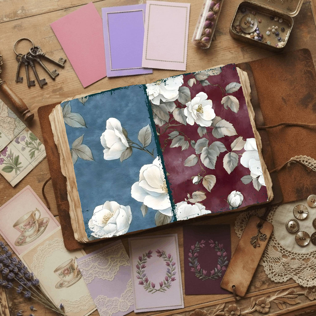 Rose printable junk journal paper, page preview 52