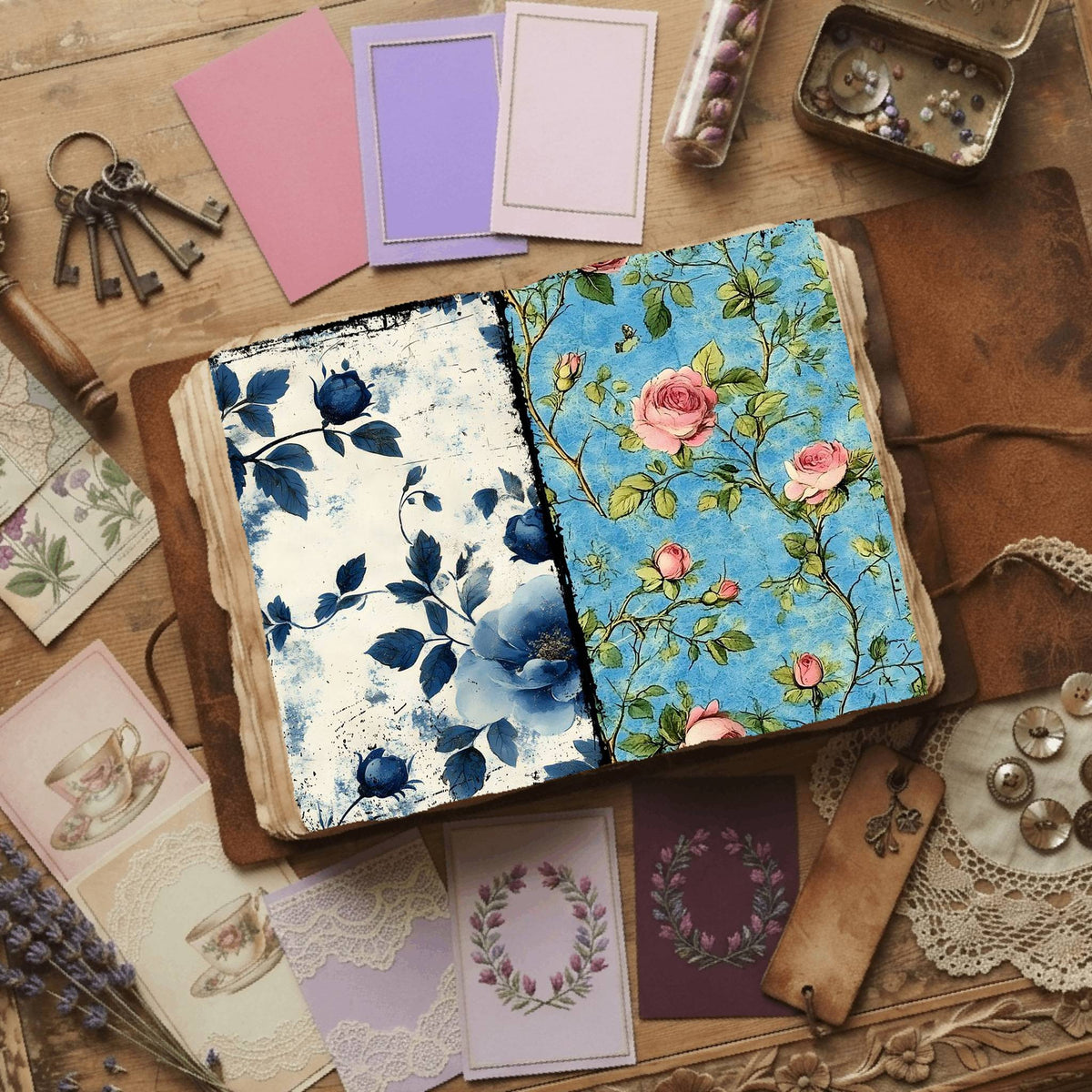 Rose printable junk journal paper, page preview 52