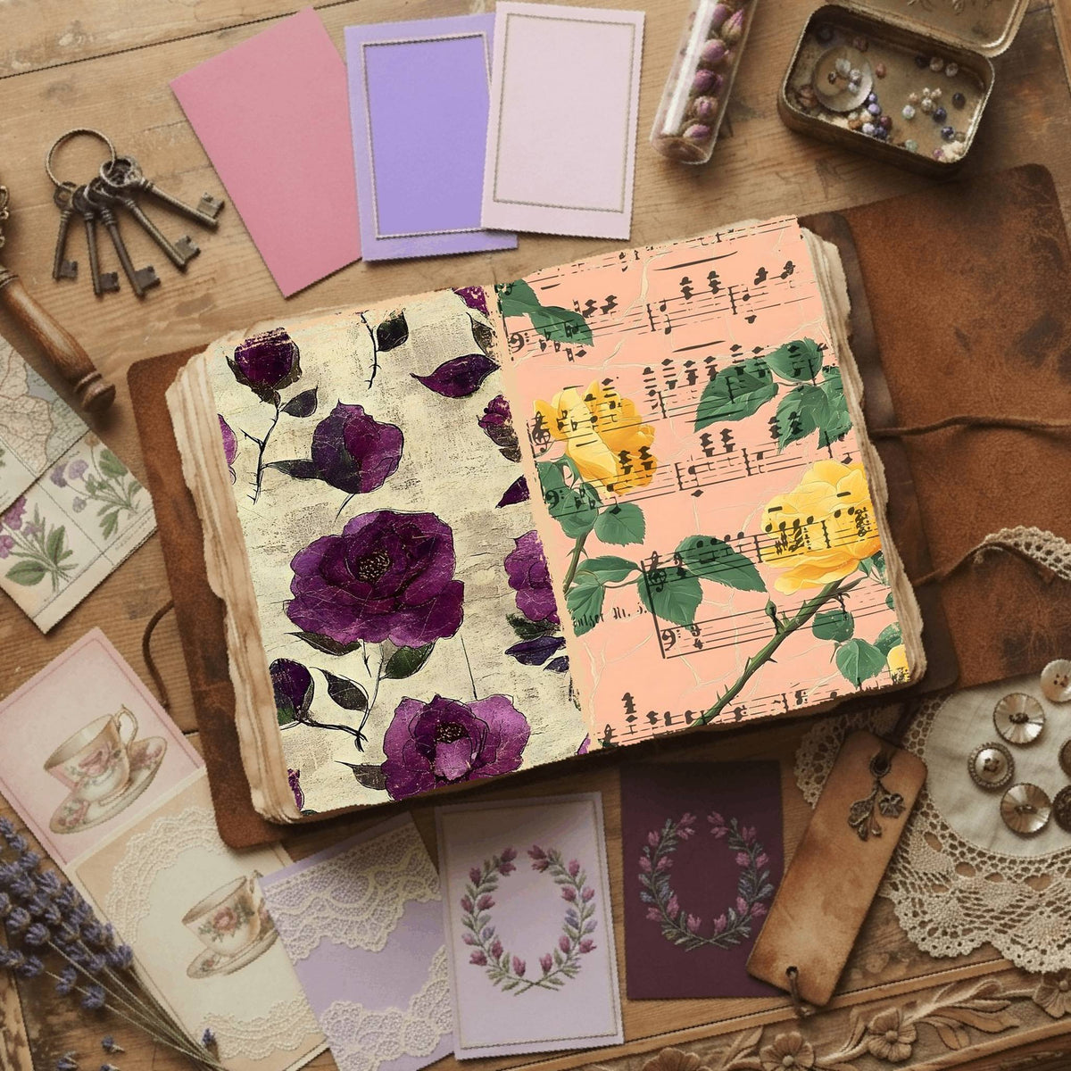 Rose printable junk journal paper, page preview 53