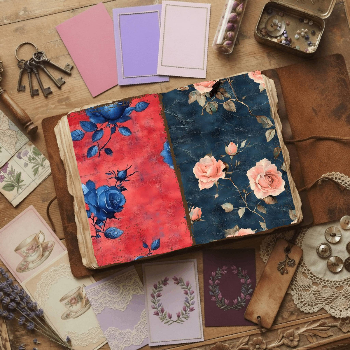 Rose printable junk journal paper, page preview 53