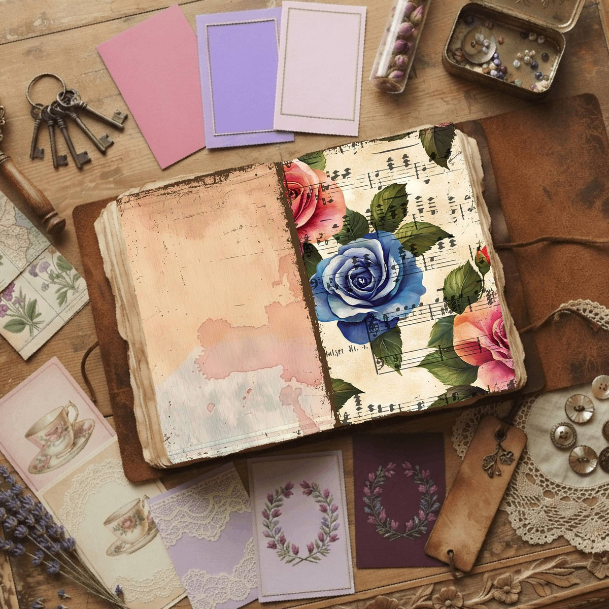 Rose printable junk journal paper, page preview 53