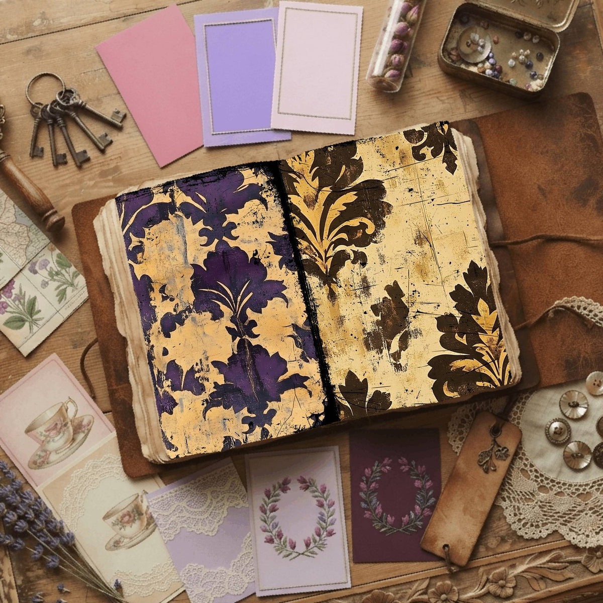 Regal Damask printable junk journal paper, page preview 54